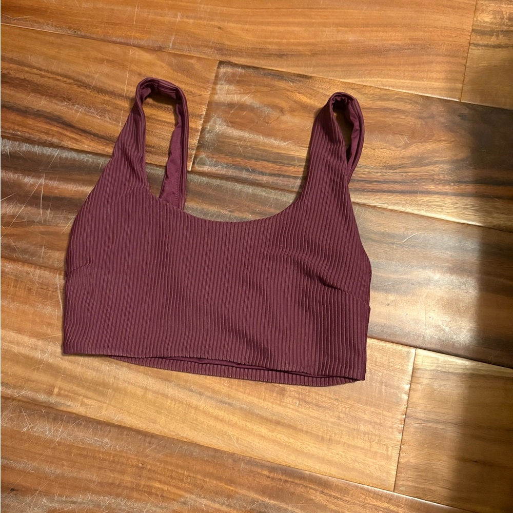 Gymshark Ribbed Sports Bra Crop Top Burgundy Small (0645)
